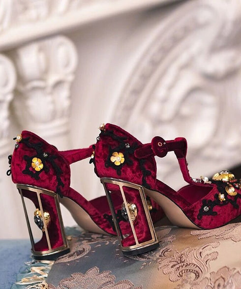 Embellished T-Strap Heels